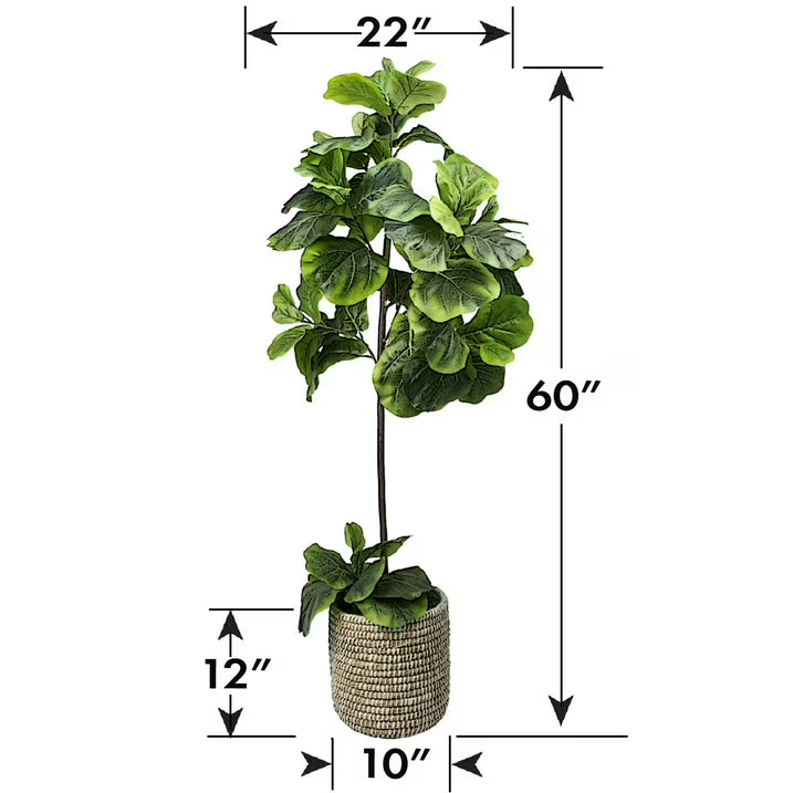 Faux 60" Fig Floor Plant in Roped Basket