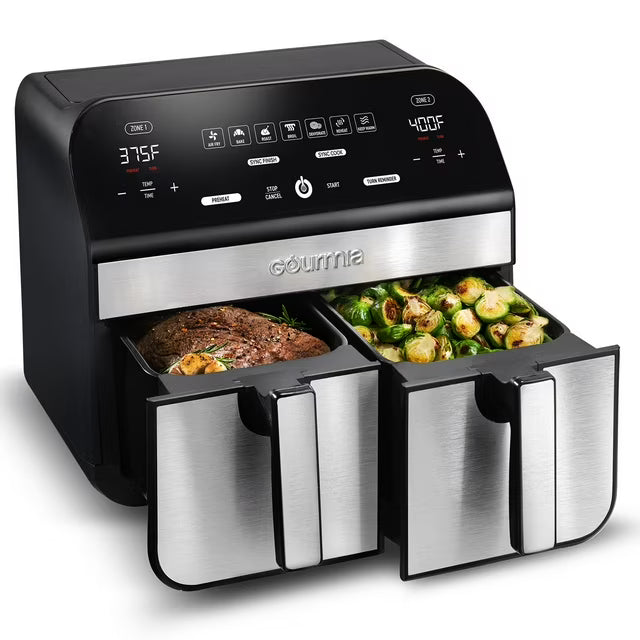 Gourmia 10-Quart Dual Basket Digital Air Fryer, Sync Finish & Sync Cook