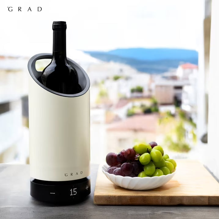GRAD No.1 Rechargeable Wine Cooler, Portable Temperature-Controlled Wine Chiller with Active Cooling, 41°F–68°F, Up to 15-Hour Battery, Scandinavian Design