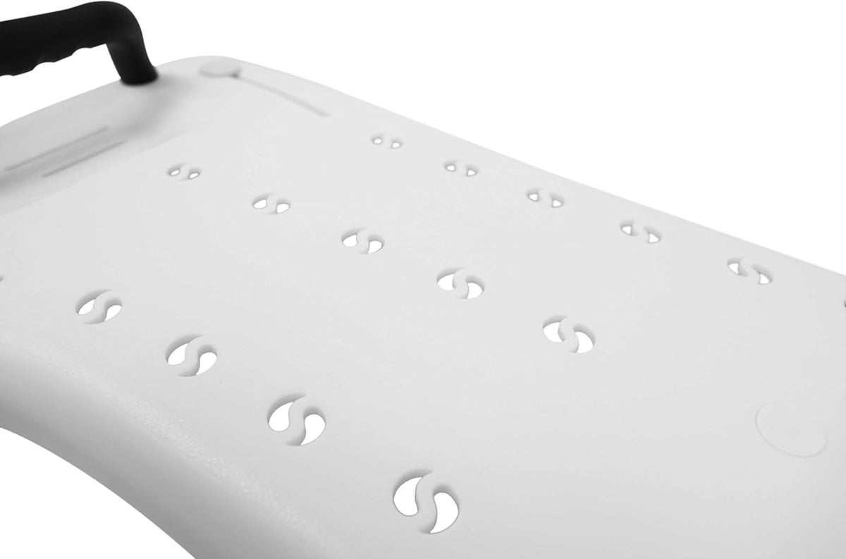 Pepe Mobility Bath Board with Handle for Adults, Bathtub Transfer Bench Fits Most Tubs, 4 Adjustable Non-Slip Legs, Drainage Holes, Helps Sitting and Standing Safely, Model 2, White Plastic