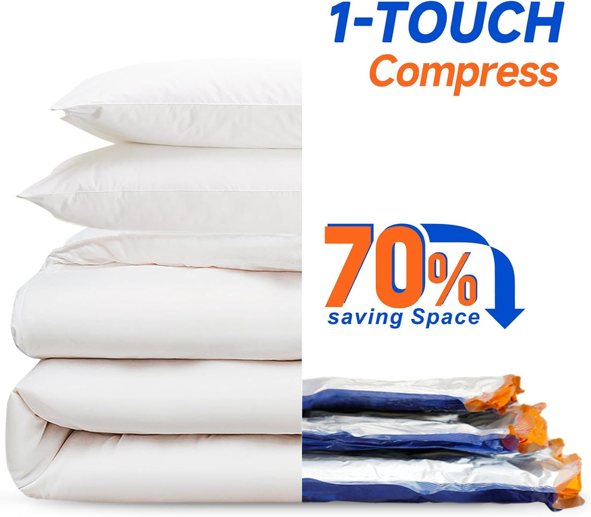 Vacbird Vacuum Storage Bags with Rechargeable Cordless Pump,15 Pack 3 Sizes Compression Packing Seal Bags, Space Saver for Clothes and Clothing Comforters, Blankets, Bedding and Closet Space Saving