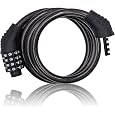 Jokmae 4-Digit Resettable Combination Cable Lock, 32-Inch Coiled Bike Lock with 10mm PVC-Coated Braided Steel Cable, Keyless Security Lock for Bicycles, Scooters & Skateboards, Black