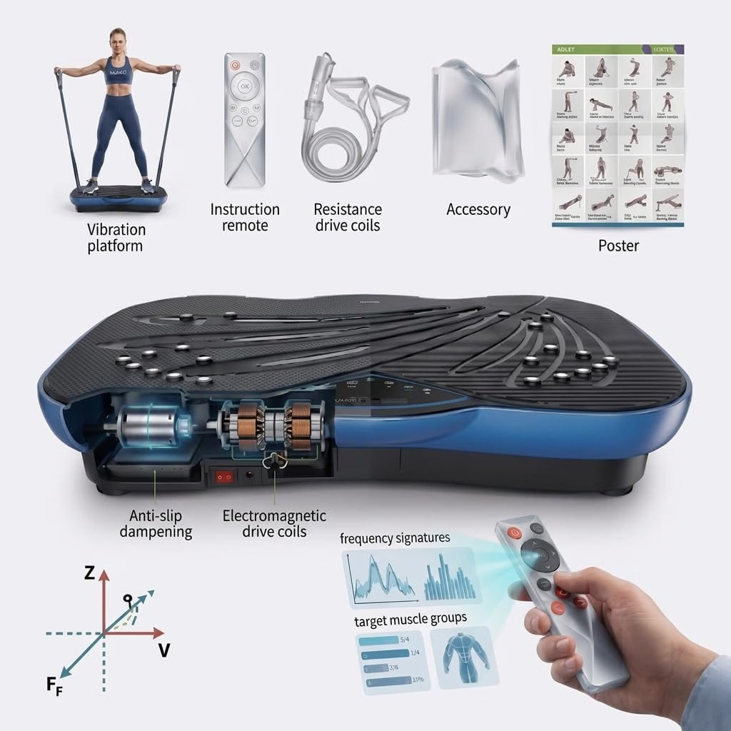 JUFIT Fitness Vibration Plate Exercise Machine, 199 Speed Levels & 11 Workout Modes, Whole Body Vibration Platform with Foot Massage, Resistance Bands & Remote, 330 Lbs Capacity, Bright Blue