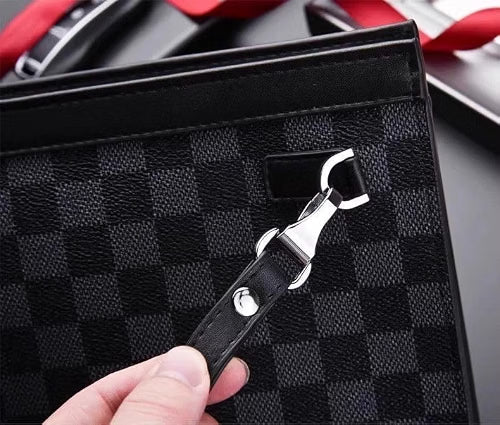 HyperionFlo Essentials Men's Vintage Plaid Leather Clutch Bag, Business Casual Handheld Purse, Zipper Wrist Wallet, Gentleman Travel Hand Bag