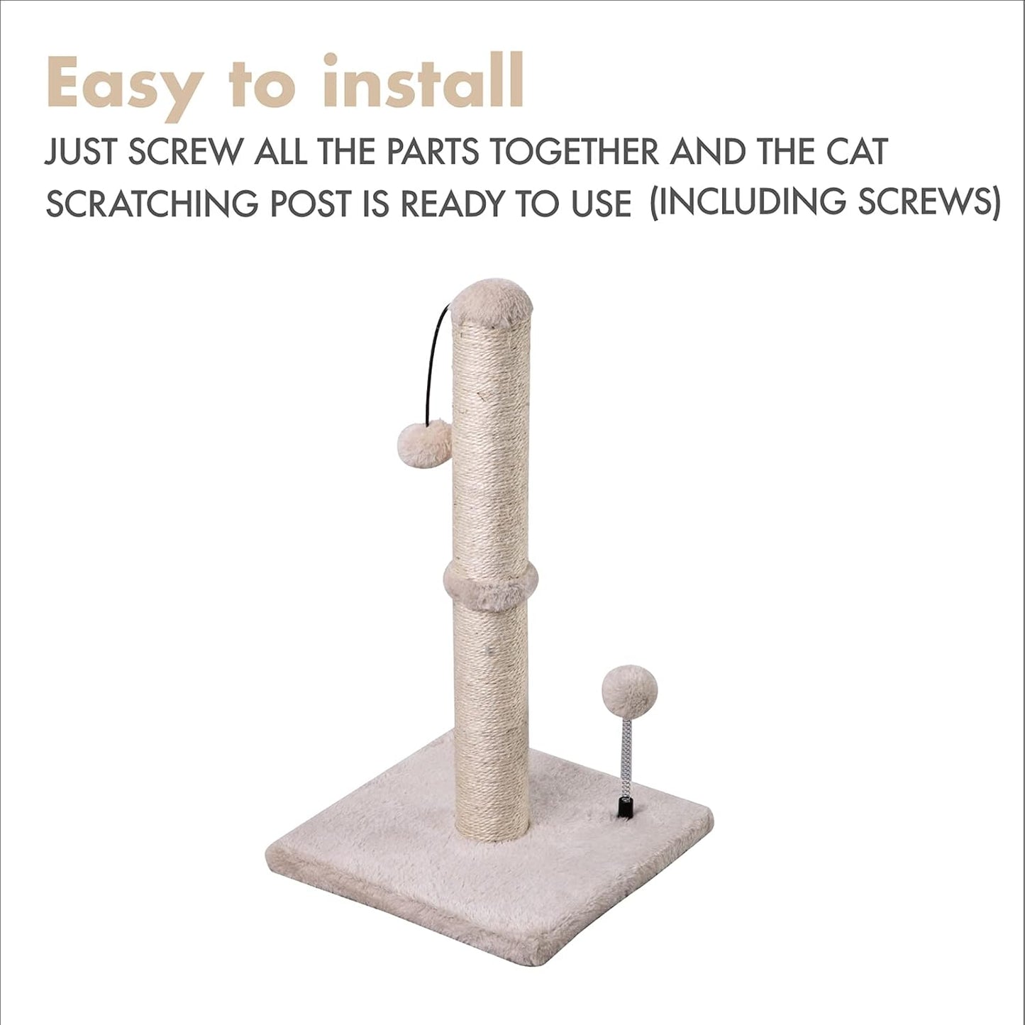 MECOOL Cat Scratching Post Premium Basics Kitten Scratcher Sisal Scratch Posts with Hanging Ball 22in for Kittens or Smaller Cats (22 inches for Kitten, Beige)