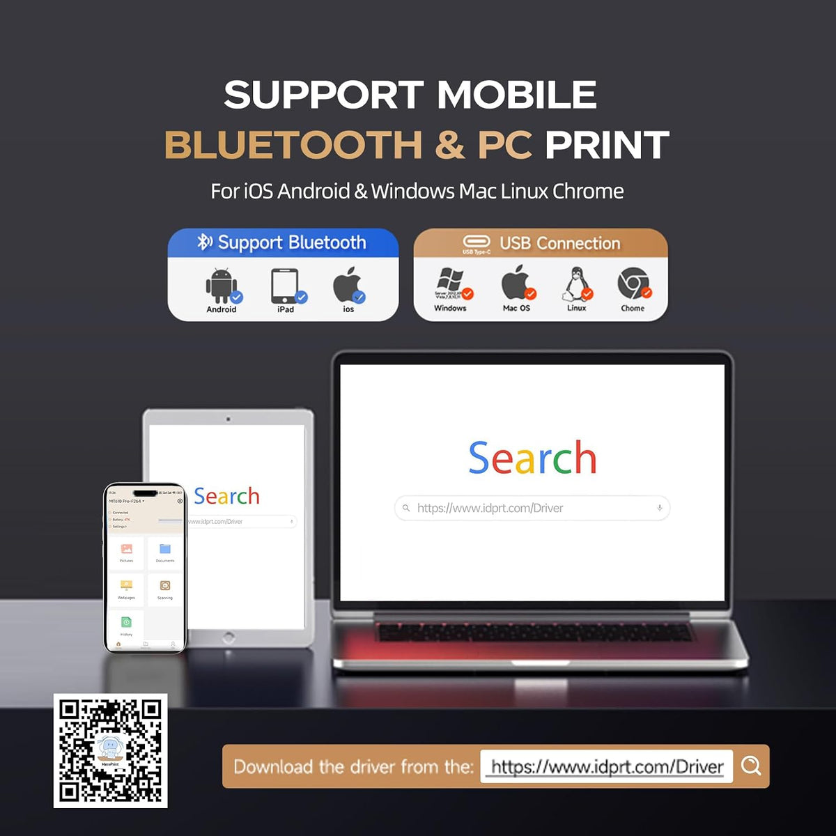 iDPRT MT610 Pro Portable Thermal Printer | Wireless Bluetooth Inkless Printer for US Letter & A4, 300 DPI