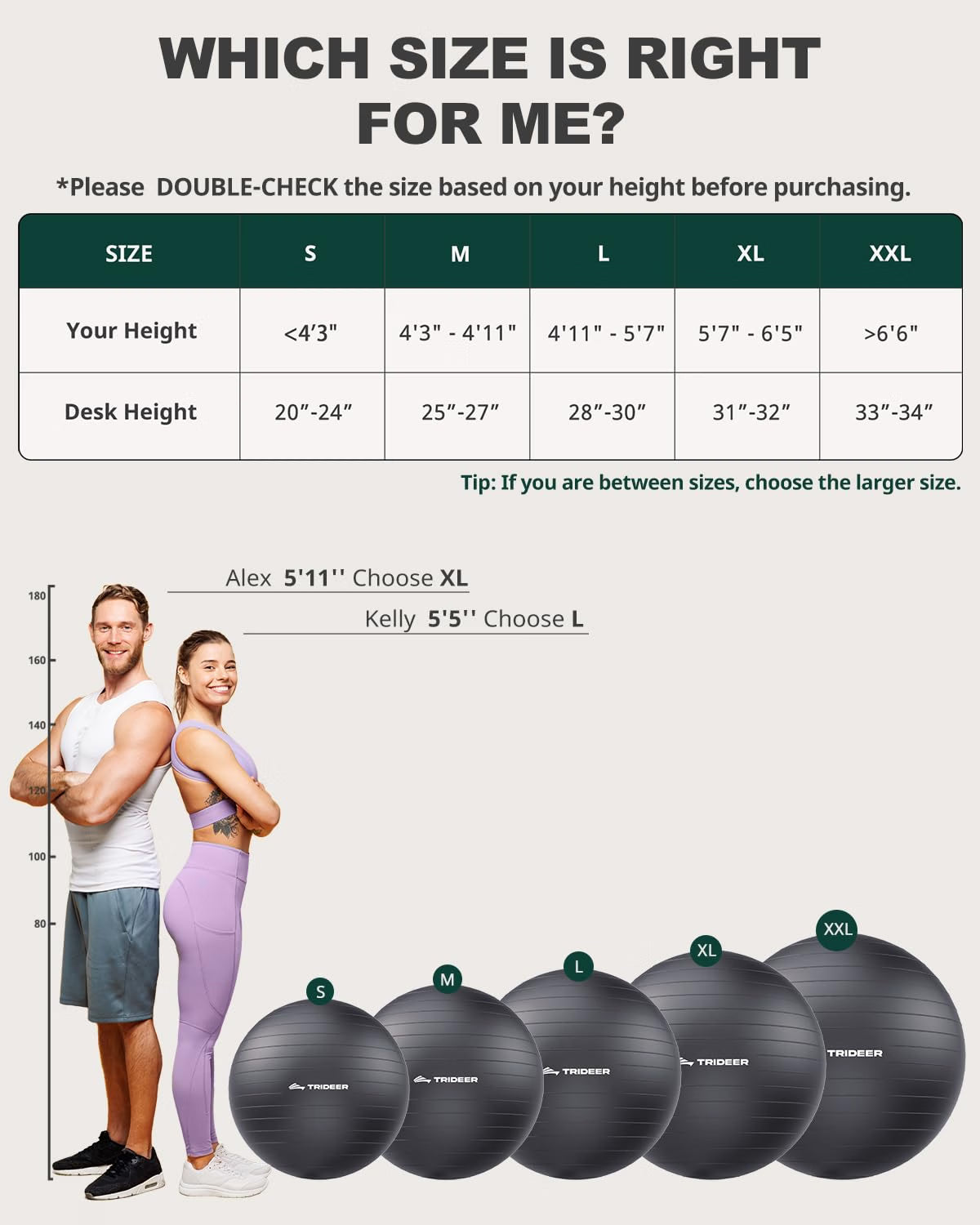 Trideer Yoga Ball for Exercise, 65cm Anti-Burst Fitness Ball with Pump, Non-Slip Stability Exercise Ball for Yoga, Pilates, Core Training & Active Sitting, Black