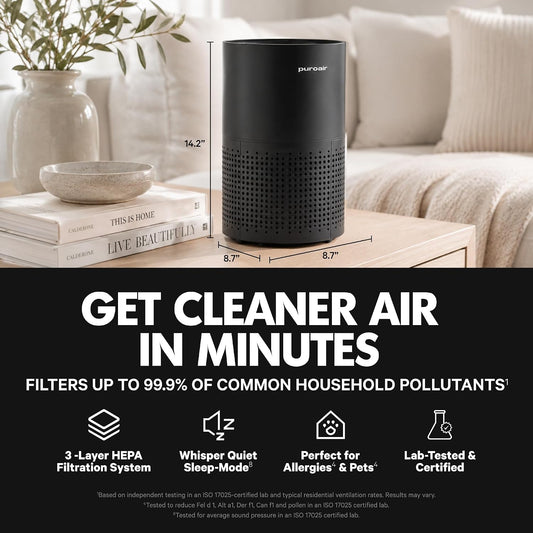 PuroAir 240 HEPA Air Purifiers for Home Pets Bedroom - Filter 1,000 Ft² 3-Layer Air Filter with CarbonTech for Smoke, Odor, Allergies is 500X Stronger - Auto Air Quality Sensor, Quiet Sleep Mode