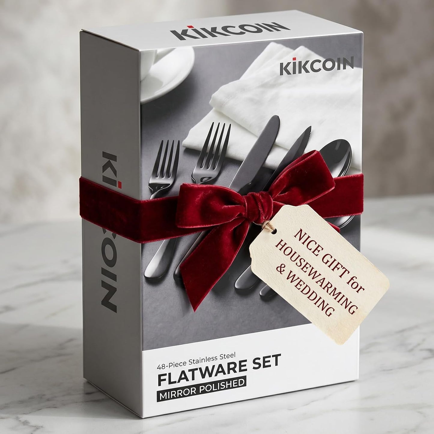 48 PCS NO-FADING Black Silverware Set with Steak Knives, Flatware for 8 Titanium Black Finish, Rust Resistant, Food-Grade Stainless Steel Cutlery Utensils Set, Mirror Polished & Dishwasher Safe