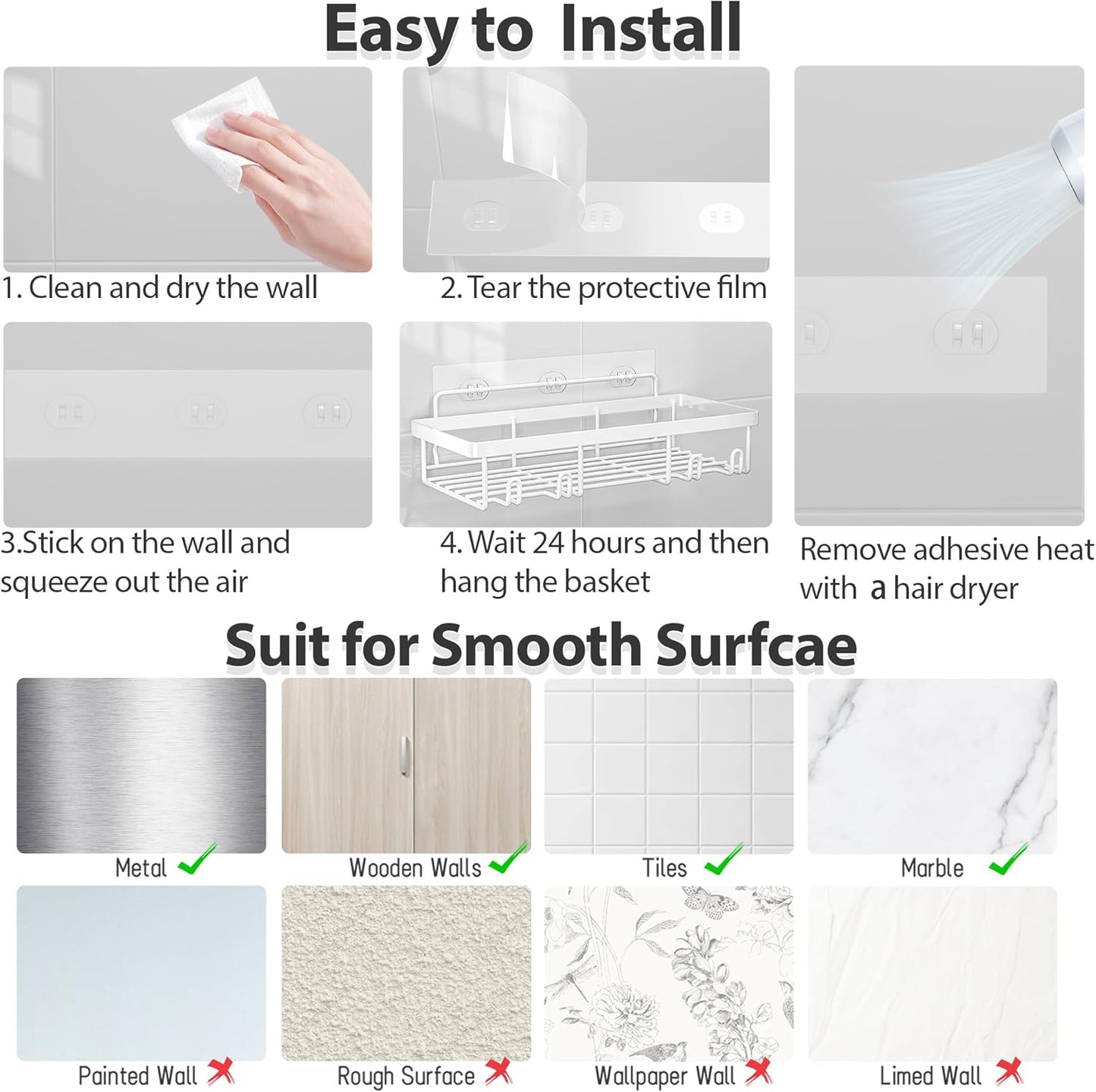 Liuoud 5 Pack Shower Caddy for Inside Shower, Grey Bathroom Storage Decor