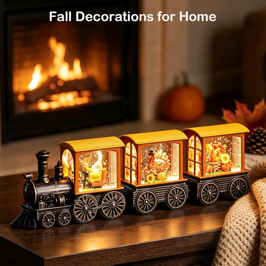 Gorrzai Fall Snow Globe Lantern, Pumpkin Turkey Gnome Train, 6H Timer