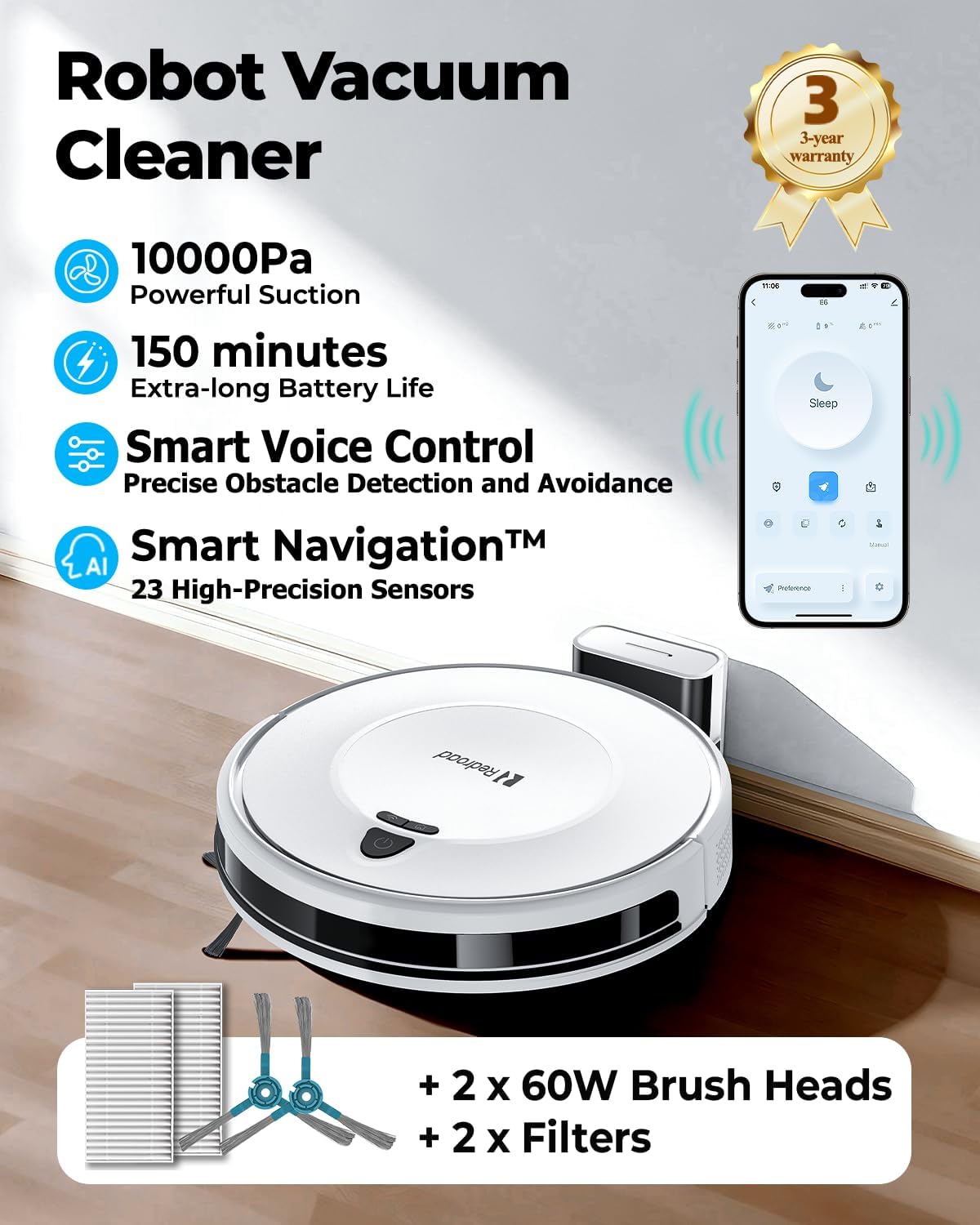 Robot Vacuums,10KPa Robotic Vacuum Cleaner with Mapping,Lidar Navigation&Obstacle Avoidance,150mins Robot Vacuum with App/Alexa/Remote,Tangle-Free Pet Hair,Self-Charging for Hard Floor/Carpet