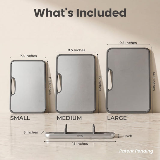 SMIRLY Titanium Cutting Board for Kitchen, with Holder, 3 Pack, Silver