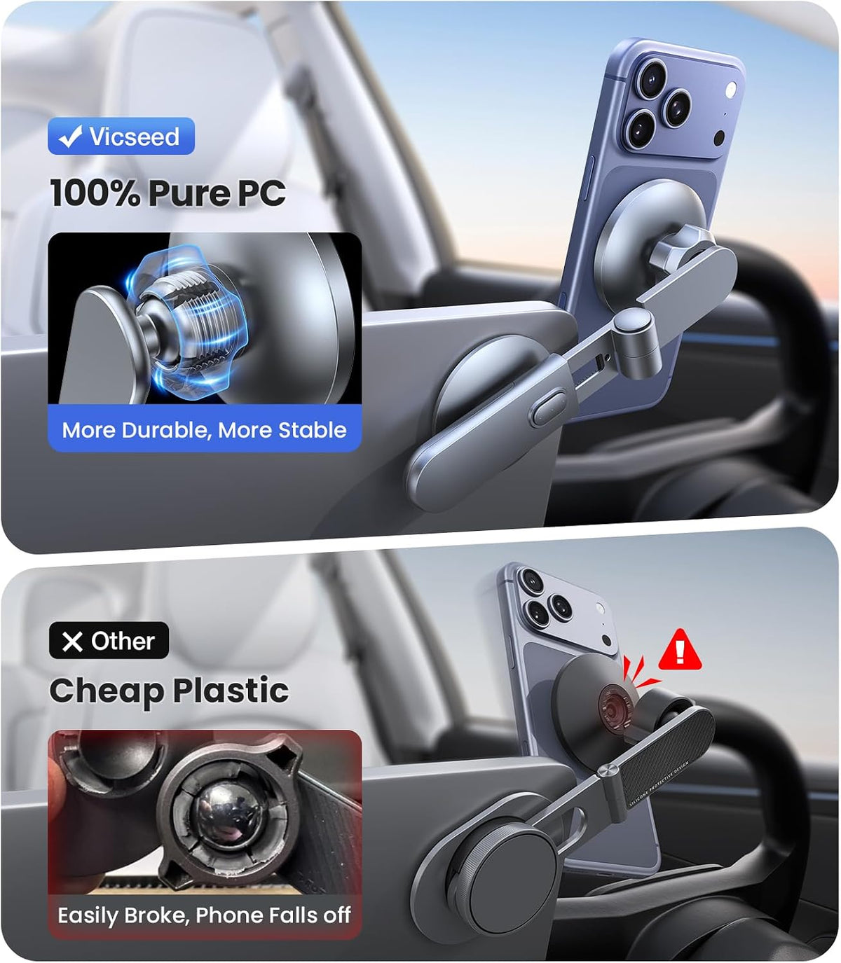 VICSEED Tesla Phone Mount【Strongest Magnet Power】Foldable Hidden Tesla Phone Holder Fit for All Phone, Tesla Model 3 Model Y for MagSafe Car Mount, Tesla Model 3 Accessories, Tesla Model Y Accessories