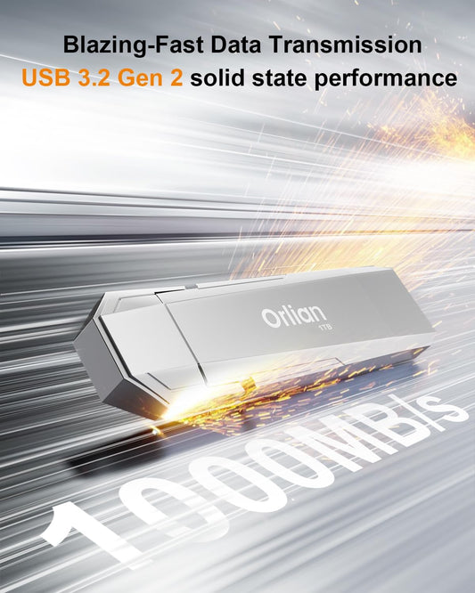 Orlian 1TB External Portable SSD USB Solid State Drive Up to 1000MB/s USB 3.2 Gen 2 Dual Drive Type C + USB A Solid State Thumb Drive