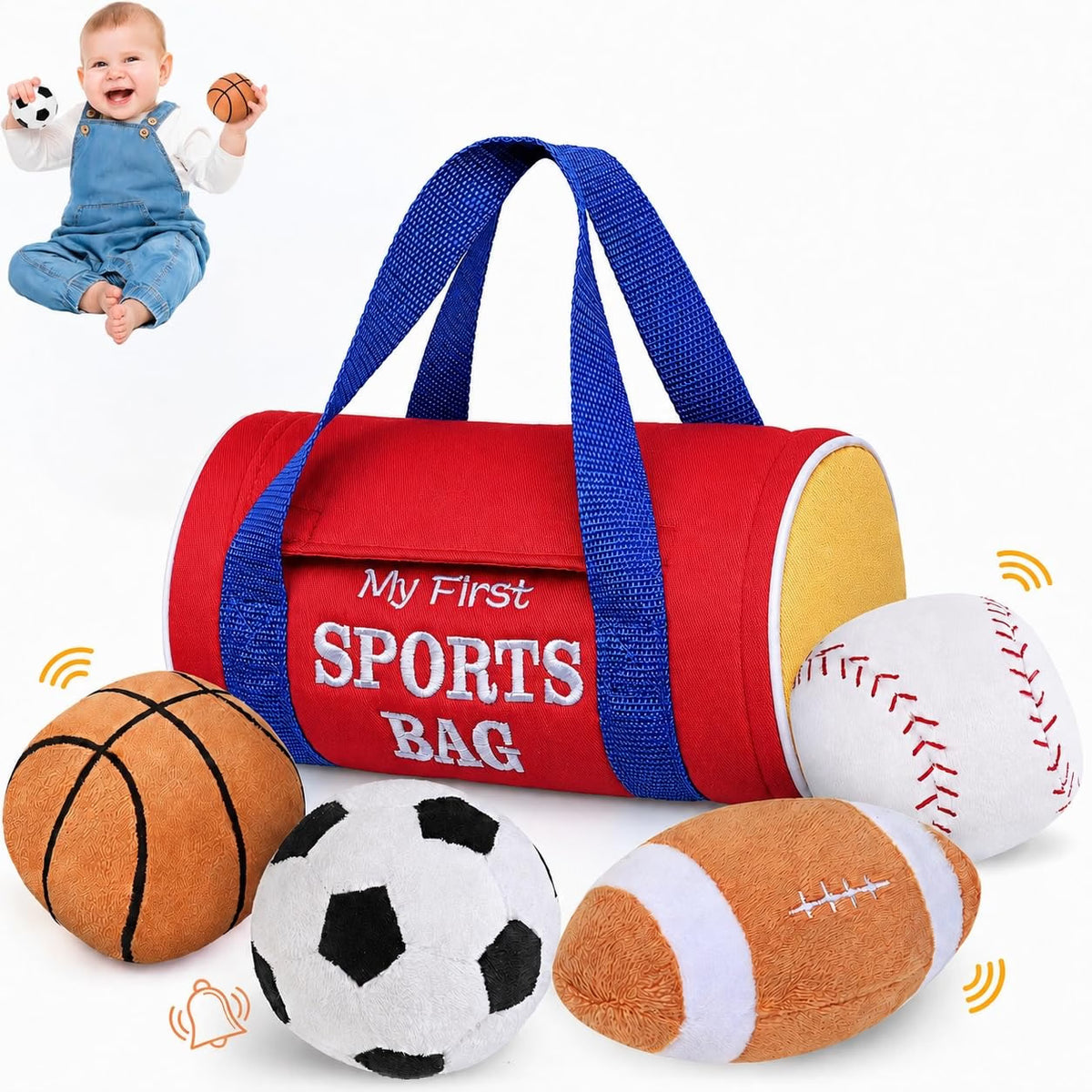 KIZZYEA My First Sports Bag Plush Sensory Ball Set, 0-12 Months