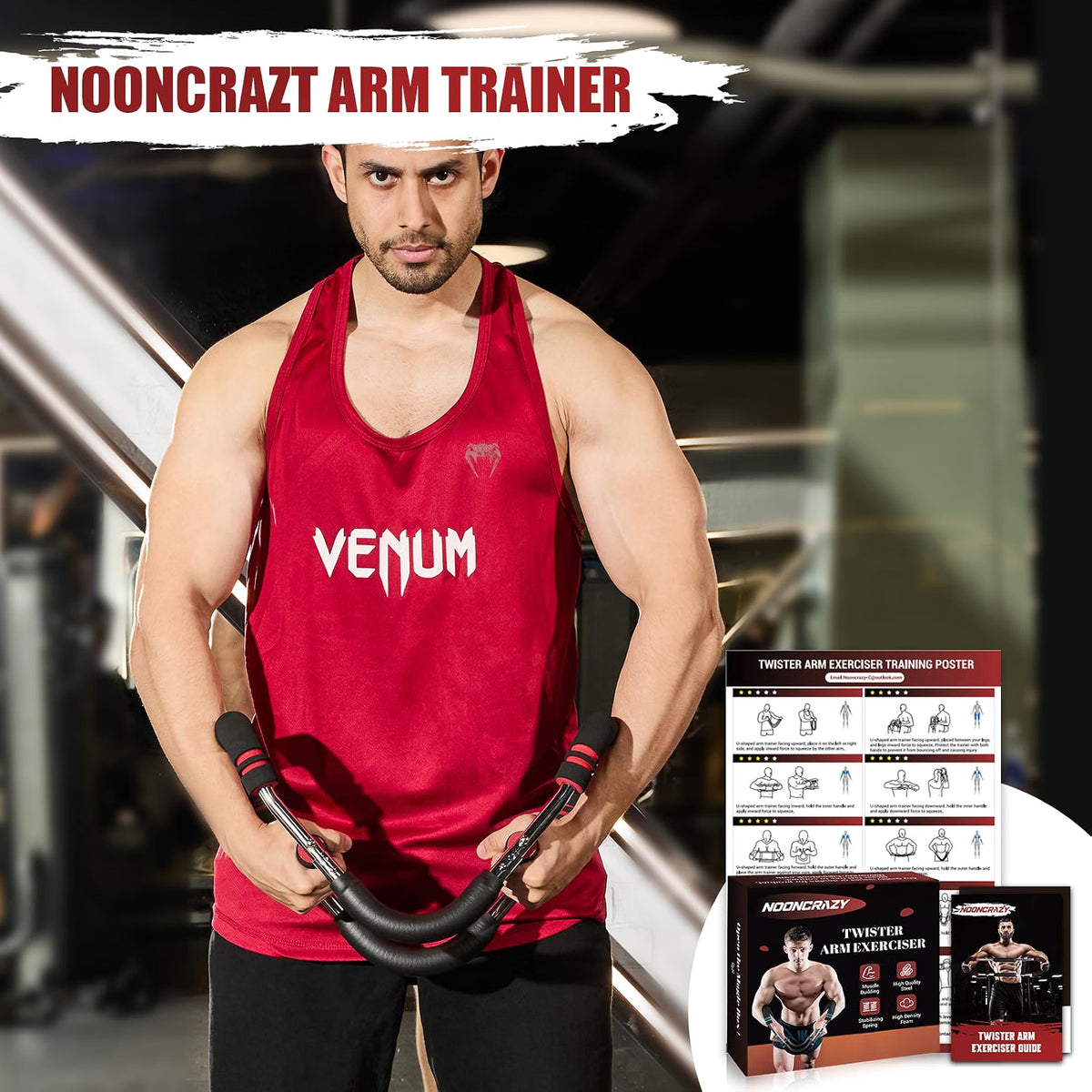NOONCRAZY Twister Arm Trainer, Adjustable 30-120 LBS Chest and Arm Exerciser with 4 Resistance Levels, Spring Power Twister for Men & Women, Detachable Upper Body Workout Equipment