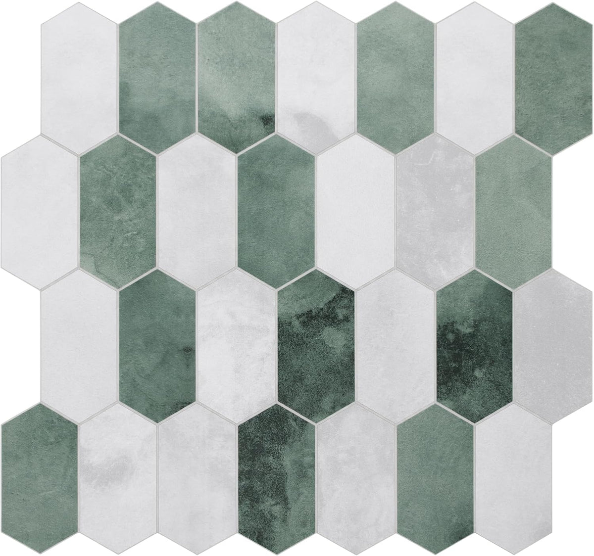 The Tiles Plaza 10-Sheet Peel and Stick Backsplash, 12" x 11.5" Blue Cement Long Hexagon Self-Adhesive Wall Tile, Stone Composite Stick On Decorative Mosaic Tile for Kitchen Bathroom Fireplace