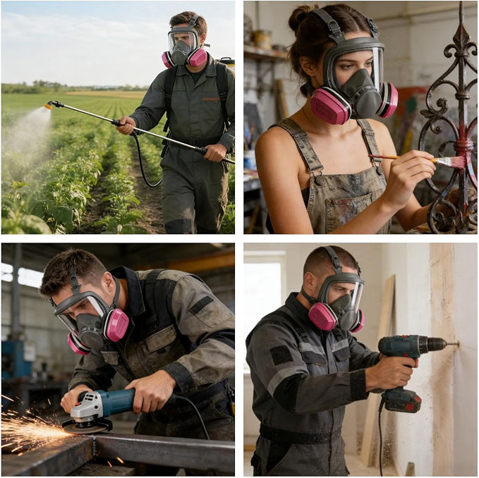 HyperionFlo Essentials Full Face Respirator Mask, Reusable Respirator with Dual Filters, Adjustable Headband & Clear Vision