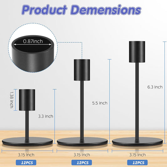 Sieral Candle Holders Bulk Taper Candlesticks Holders Set Modern Decorative Metal Candelabras for Wedding Anniversary Home Dining Table Centerpiece Xmas Party Decor(Matte Black,36 Pcs)