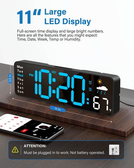Digital Wall Clock with Large LED Display and Remote Control