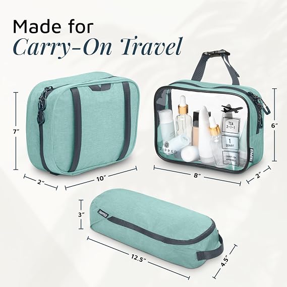 TRIPPED Travel Gear 3-Piece Travel Toiletry Bag Set Includes Hanging Toiletry Bag, 311 TSA Liquid Bag, and Accessory Organizer Pouch with Lightweight Ripstop Construction