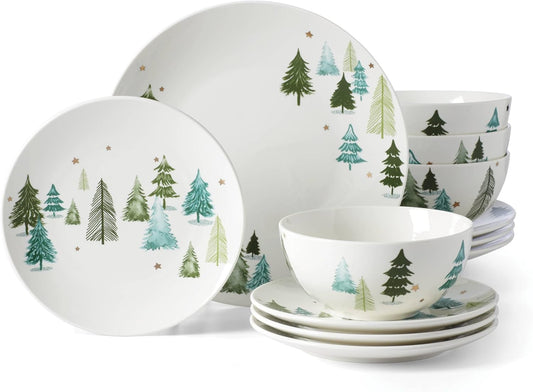 Lenox Balsam Lane Porcelain 12-Piece Christmas Dinnerware Set for 4 ceramic, dishwasher safe, microwave safe | plates and bowls sets for kitchen and dining | 10.5 inch plate