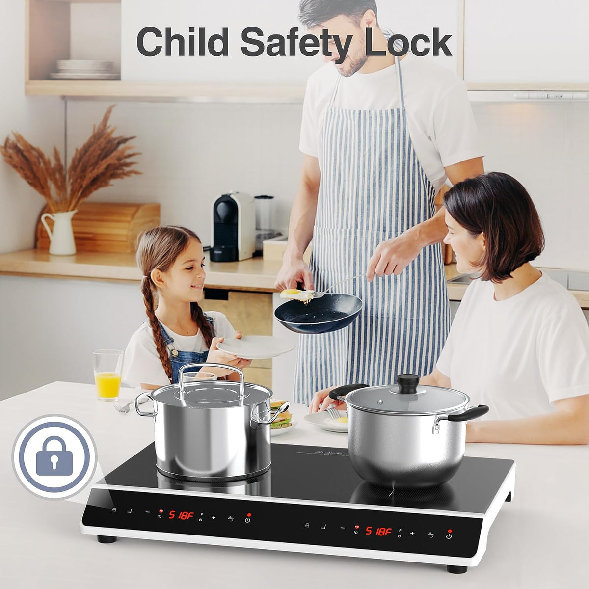 GIHETKUT Double Induction Cooktop, 4000W 2 burner Induction cooktop with LED Touch Screen 9 Levels Settings with Child Safety Lock & Timer 110V Electric burner with hot plate
