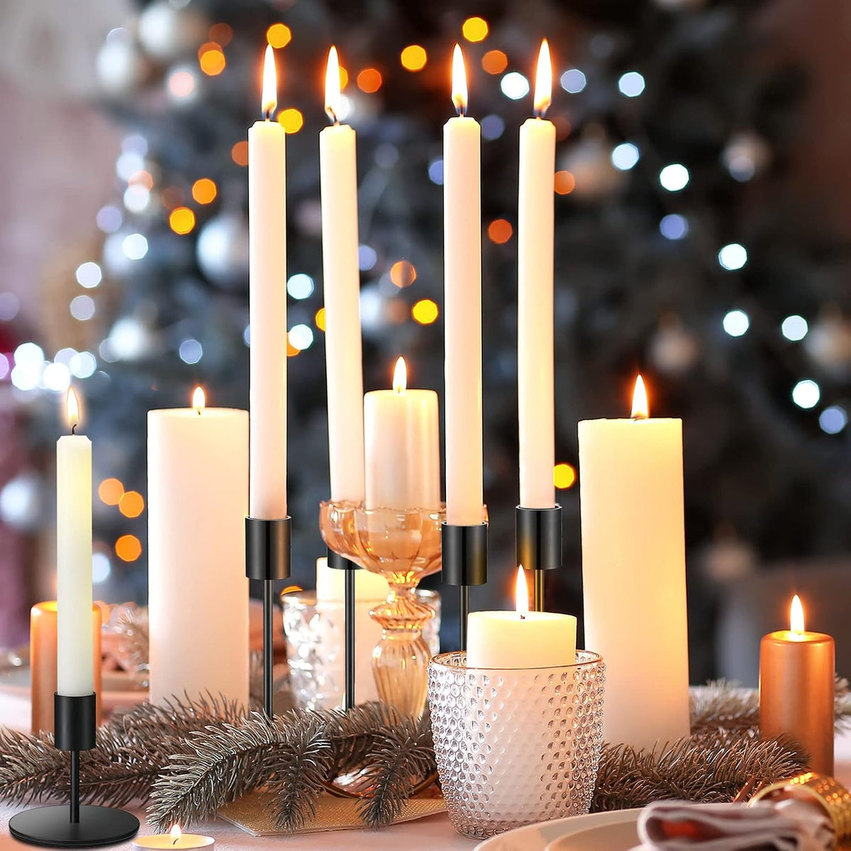Sieral Candle Holders Bulk Taper Candlesticks Holders Set Modern Decorative Metal Candelabras for Wedding Anniversary Home Dining Table Centerpiece Xmas Party Decor(Matte Black,36 Pcs)