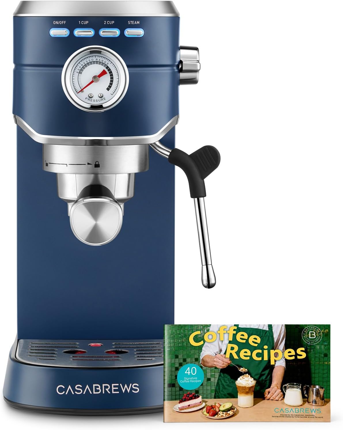 CASABREWS CM5418 Espresso Maker, Compact Espresso Machine with Milk Frother Stainless Steel, 20-Bar Pump, Built-in Pressure Gauge, Powerful Steam Wand for Cappuccino Latte for Home, 34oz Water Tank