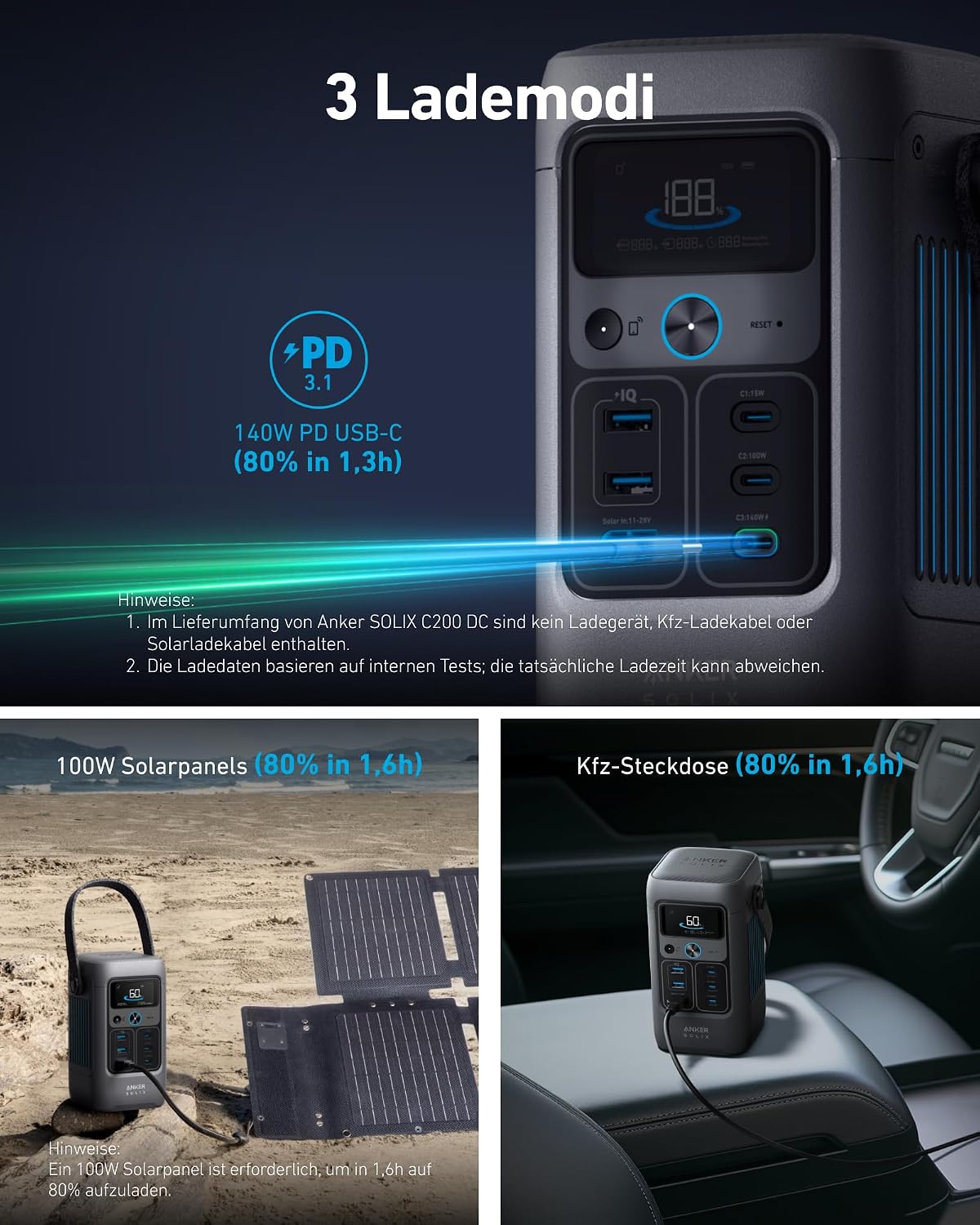 Anker SOLIX C200 DC Portable Power Station, 192Wh, 200W, Outdoor Camping 192Wh LiFePO4 Battery, 200W Solar Generator for UPS, Outdoor, Travel, and Emergency Use (No Wall Charger Included) Visit the Anker Store