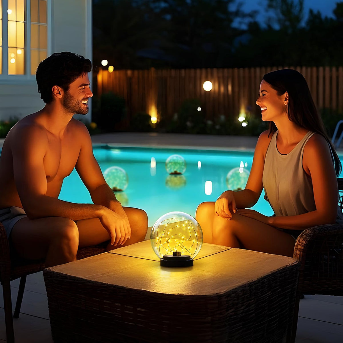 NiceBuy Solar Floating Pool Lights, 2-Pack Floating LED Pool Balls with Flickering Flame Effect, IP66 Waterproof Solar-Powered Lights for Pool, Pond, Garden & Outdoor Party Decor