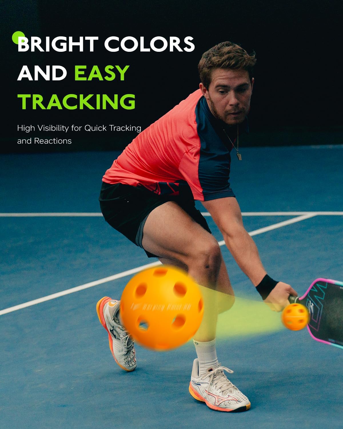 Warping Point Indoor Pickleball Balls, 12-Pack, 26-Hole TPE Practice Pickle Balls, 40+ Standard Size with Consistent Bounce & High Visibility, Orange