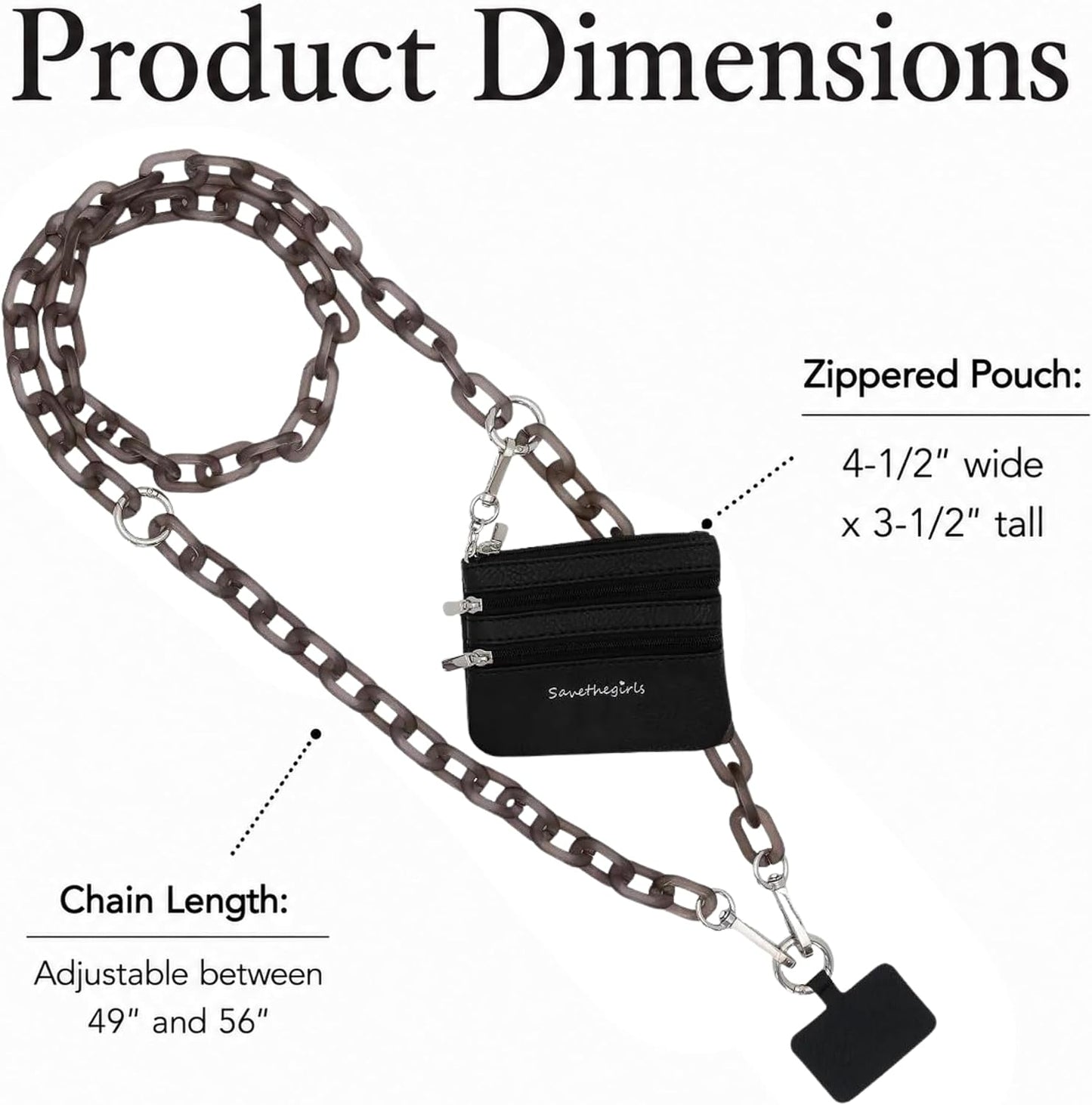 Save the Girls Clip & Go Phone Chain Crossbody with Wallet for Women, White Crossbody Cell Phone Chain Strap with Zippered Wallet Pouch. Adjustable, Anti-Theft Hands-Free Phone Holder for Women.
