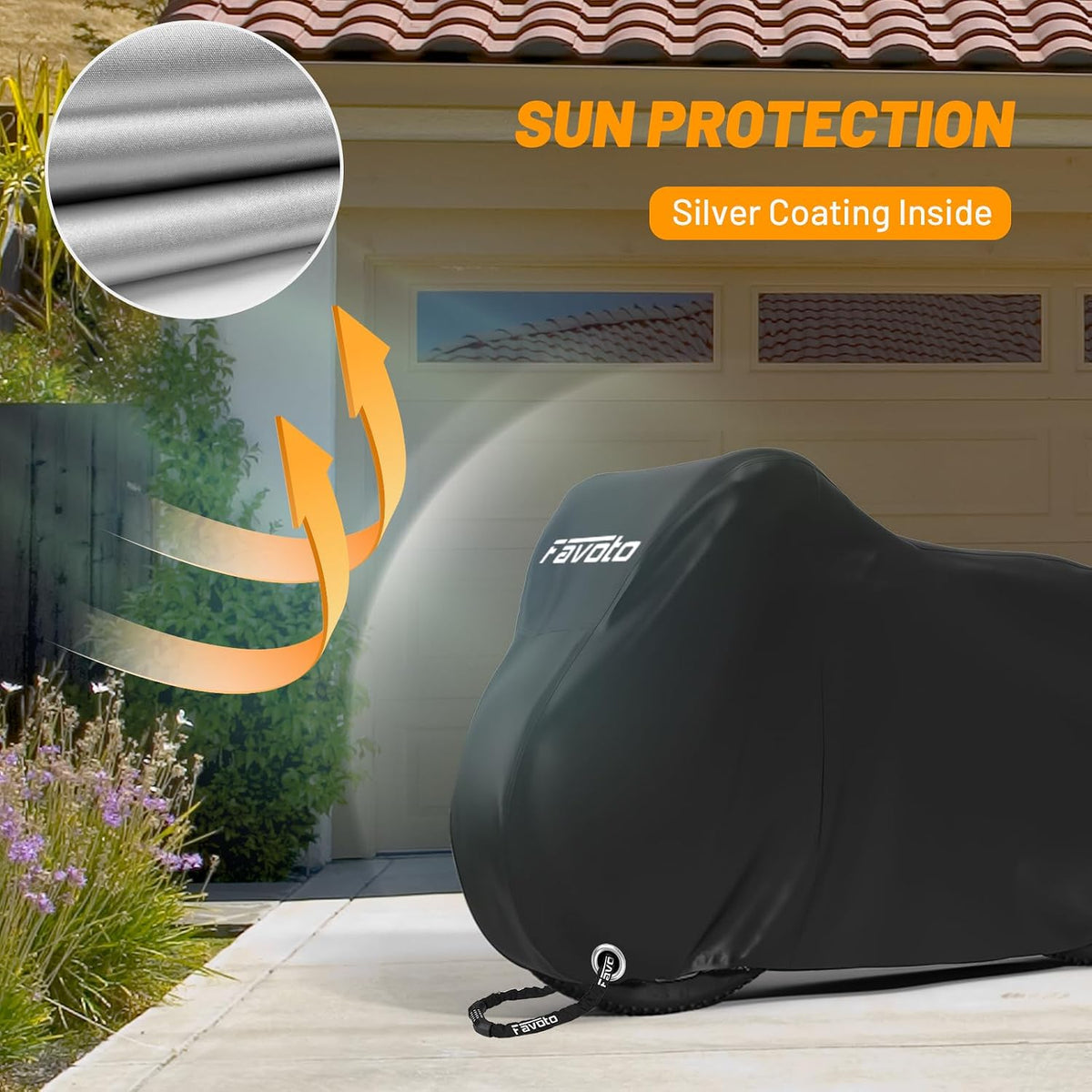 Favoto Bike Cover Waterproof Outdoor for 1 or 2 Bikes, 300D Oxford Bicycle Cover with UV Protection, Windproof Buckle & Lock Holes, Black