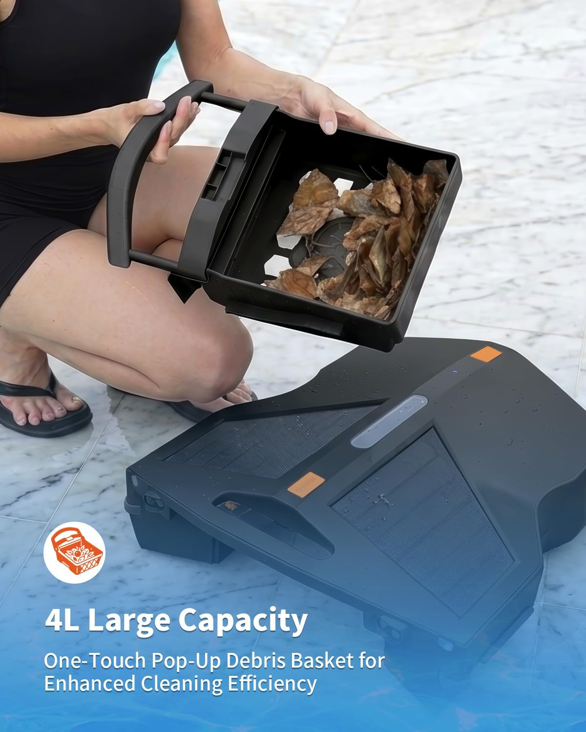 Solar Pool Surface Skimmer Robot, Smart Obstacle Avoidance & Path Planning Edge Cleaning, Smart Parking & App Control, Dual Charging Options, Strong Suction for Pools, Black