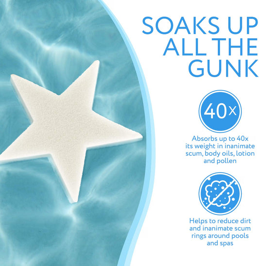 IMPRESA Scum Star Swimming Pool & Hot Tub Oil Absorbing Sponge, 3-Pack, Star-Shaped Spa Scum Absorber & Skimmer Sponge, White, Made in USA