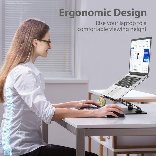Gogoonike Adjustable Laptop Stand for Desk, Metal Laptop Riser Holder, Portable Foldable Desktop Book Stand, Ventilated Cooling Computer Notebook Stand for 10-15.6" Laptops & Tablets