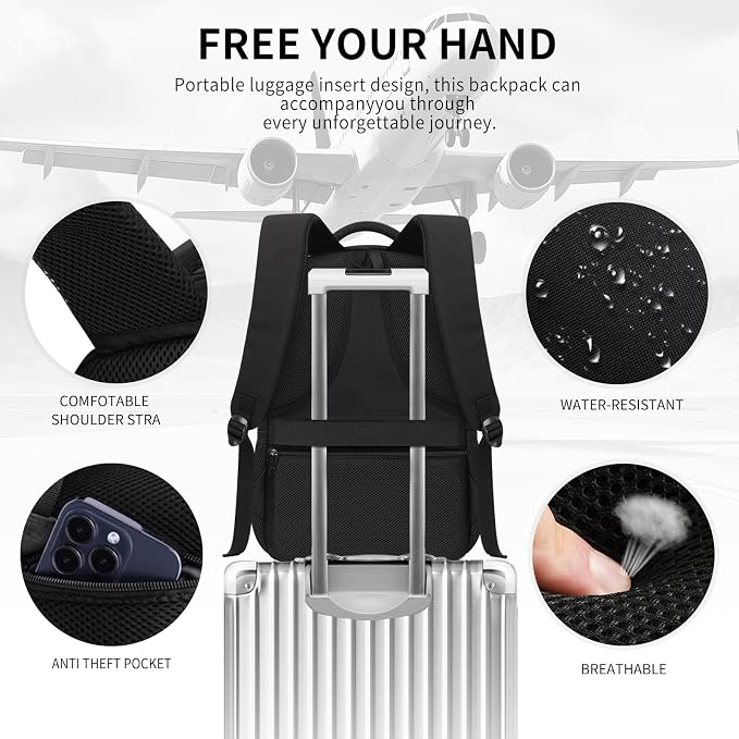 LIECDRO Black Backpack for Men, 17.3-Inch Laptop School Backpack for Boys & Teens, Waterproof Travel Work College Backpack with Multiple Pockets, Anti-Theft Pocket & Luggage Strap