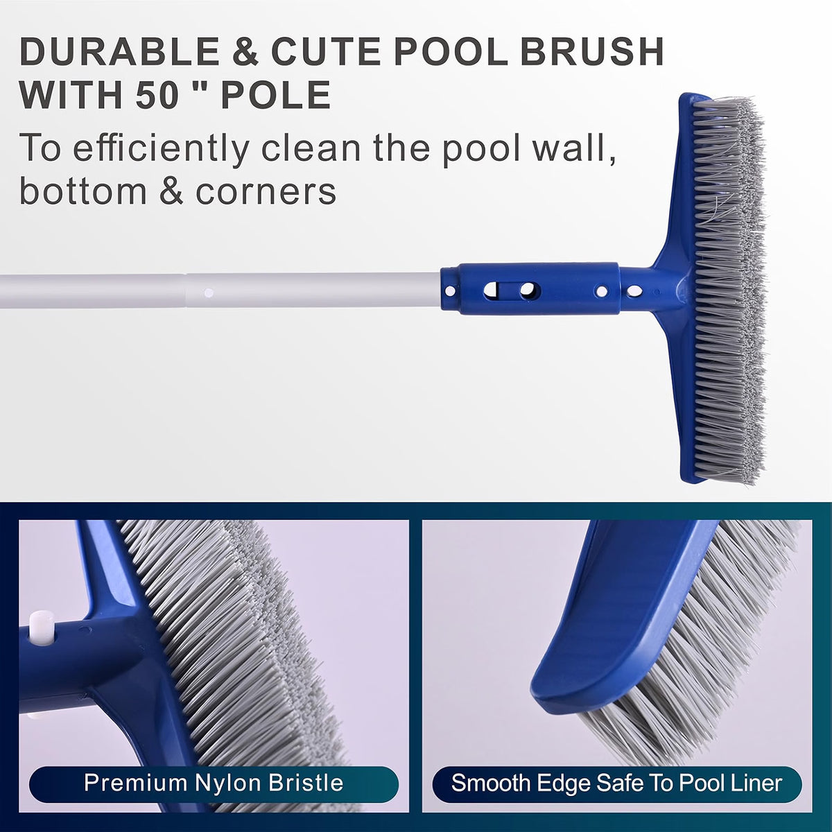 POOLAZA 3-in-1 Pool Cleaning Kit, Pool Skimmer Net, Pool Brush & 50-Inch Aluminum Pole, Fine Mesh Pool Leaf Skimmer with Nylon Bristles for Pool, Spa, Hot Tub & Pond