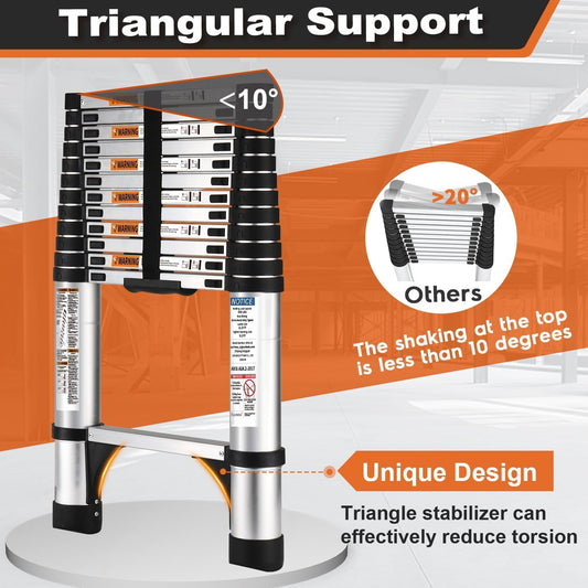 SocTone Telescoping Ladder, Stabilizers, Extension Ladder(12.5FT Standard)