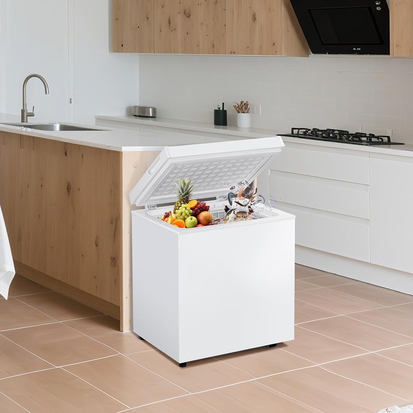 DOGHLY 2.0 Cu.Ft Chest Freezer, Small Deep Freezer with Removable Basket Mini Freezer with 7 Adjustable Temperature, Compact Food Storage Freezer Chest for Home Office Garage Apartment, White