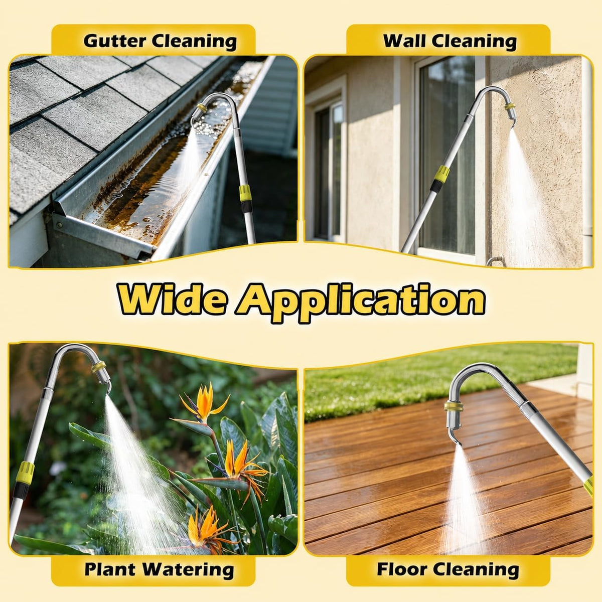 24FT Reach Telescopic Gutter Cleaning Tool, 8-15FT Gutter Cleaner from the ground with 360°Rotatable Duckbill Metal Head, Shut Off Valve, Leak-Proof Gutter Cleaning Wand for Garden Hose