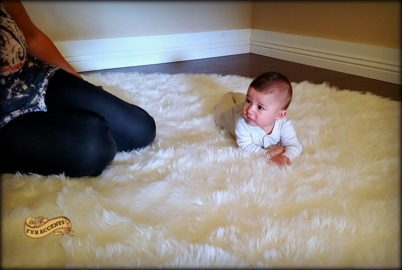 Fur Accents Shag Faux Fur Sheepskin Area Rug Round Large Soft White Plush