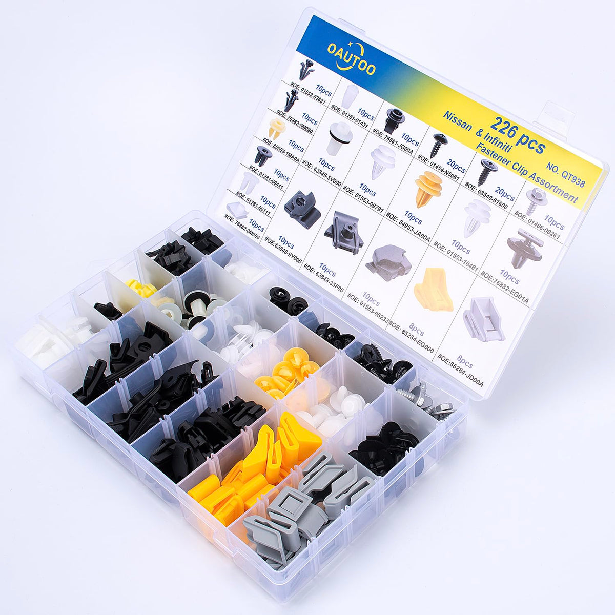 226pcs for Nissan & Infiniti Body Interior and Exterior Retainer Fastener Clip Assortment Bumper Cover Grille Fender Liner Screw with Grommet Kit Door Interior Trim Panel Clips