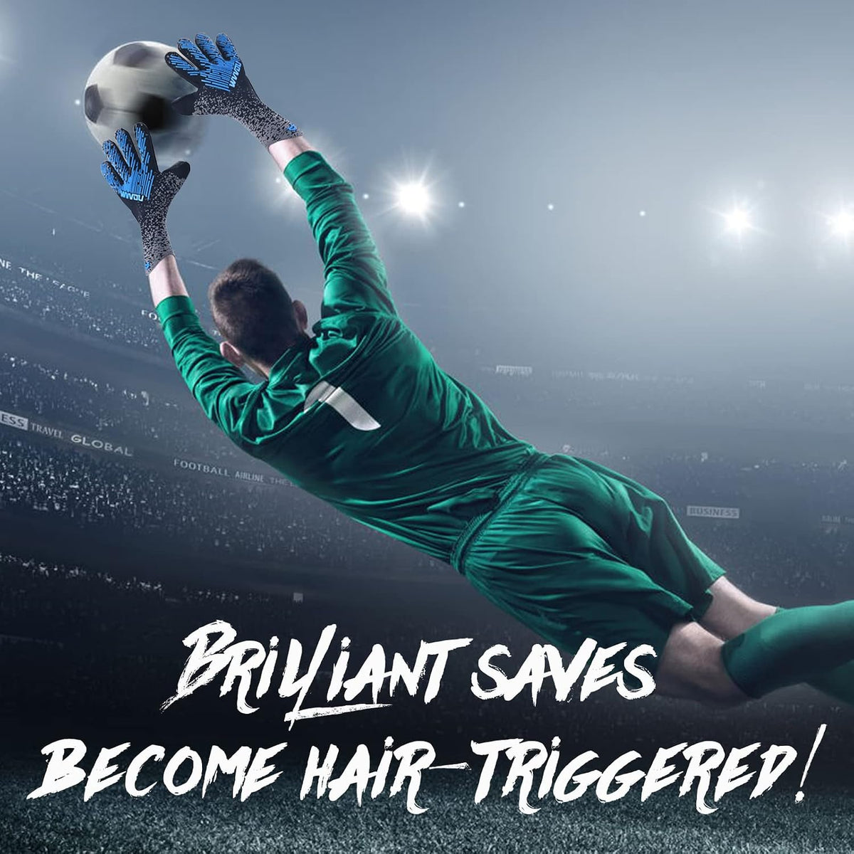 WVVOU Soccer Goalie Gloves for Youth & Adults, Size 9, 4+3mm Super Grip Latex Palm, Breathable Strapless Goalkeeper Gloves for Training & Matches, Black