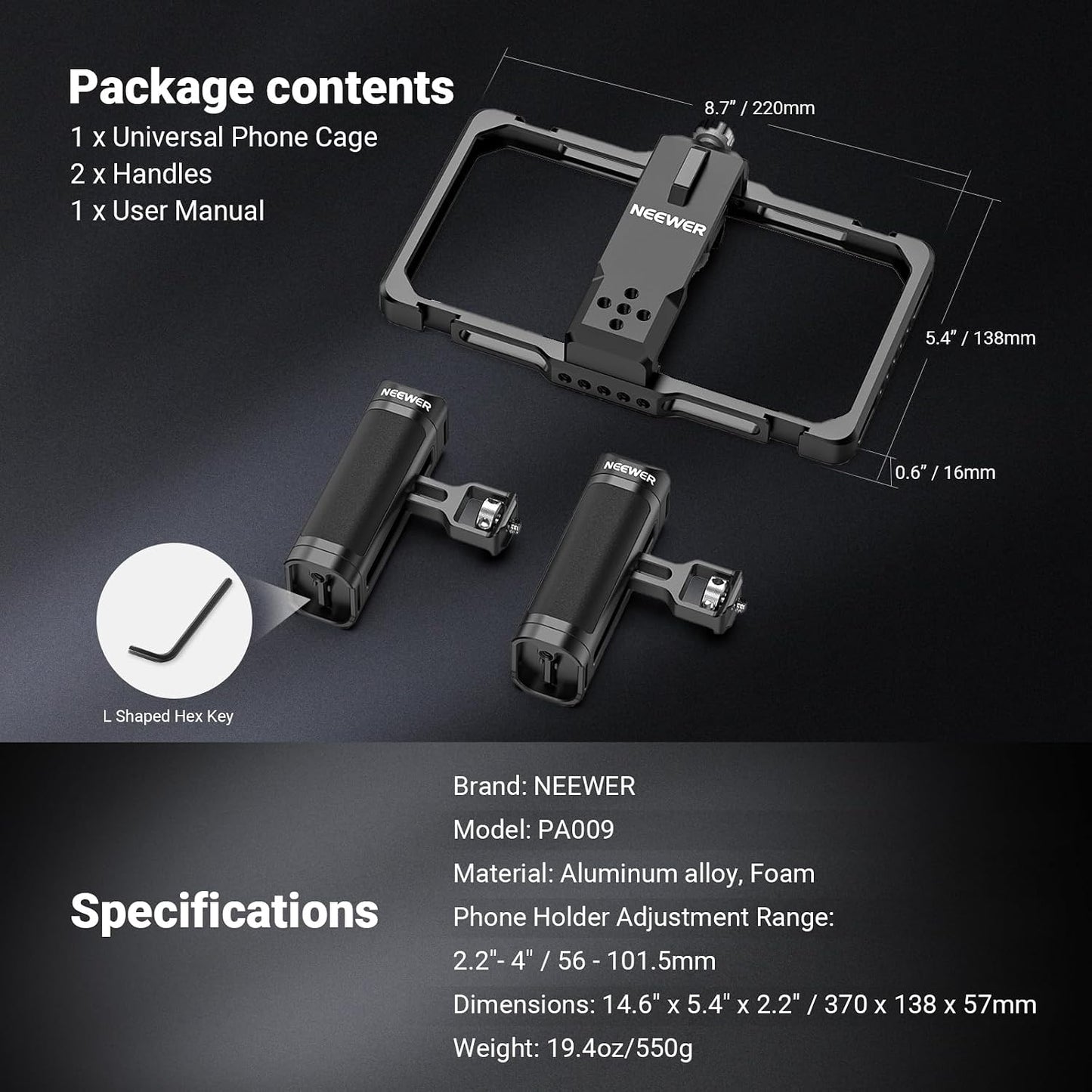 NEEWER Upgraded Phone Rig Vlogging Kit, Video Stabilizer with Dual Handle, Wireless Mic Clip Slot for TikTok YouTube, Compatible with SmallRig iPhone 17 Pro Max 16 16e 15 Galaxy S25 Ultra, PA009