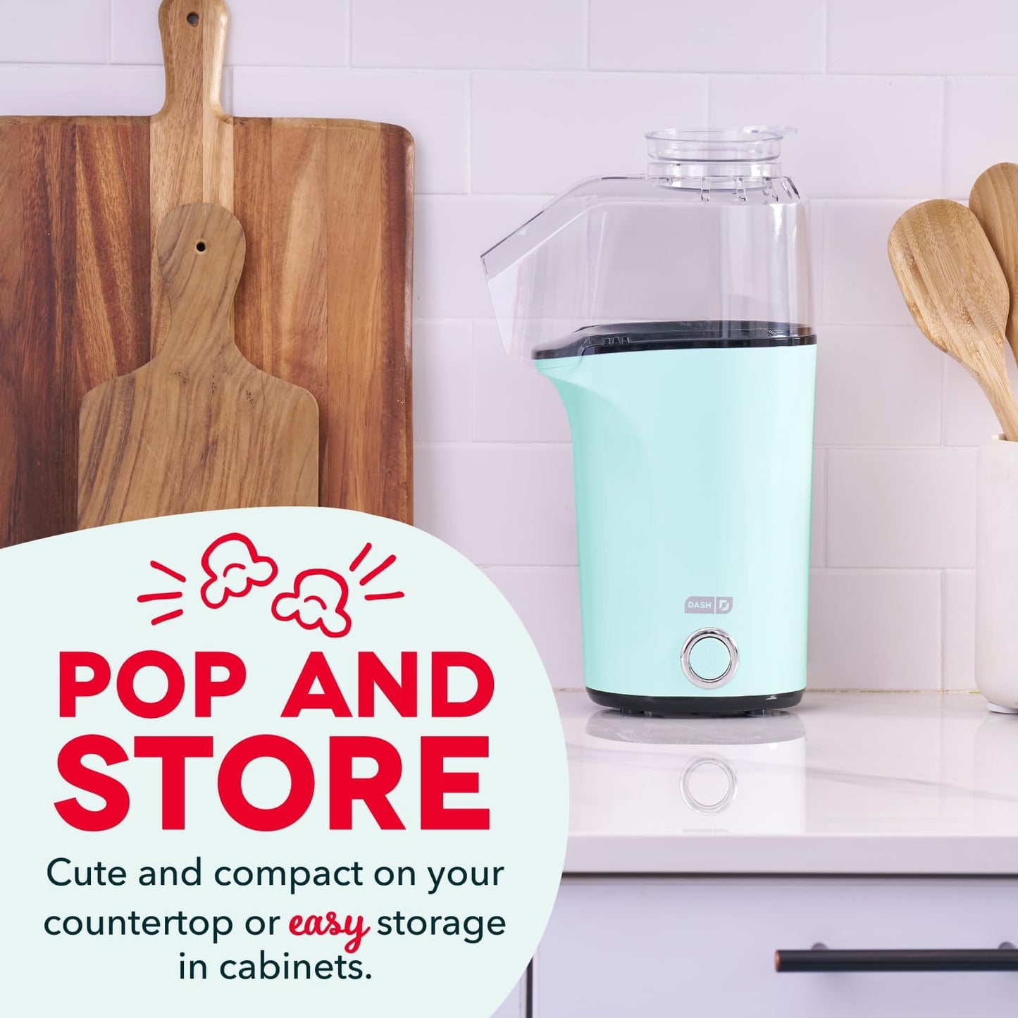 Dash Fresh Pop Popcorn Maker, 16-Cup Hot Air Popper with Butter-Warming Tray, Compact Countertop Design, Aqua