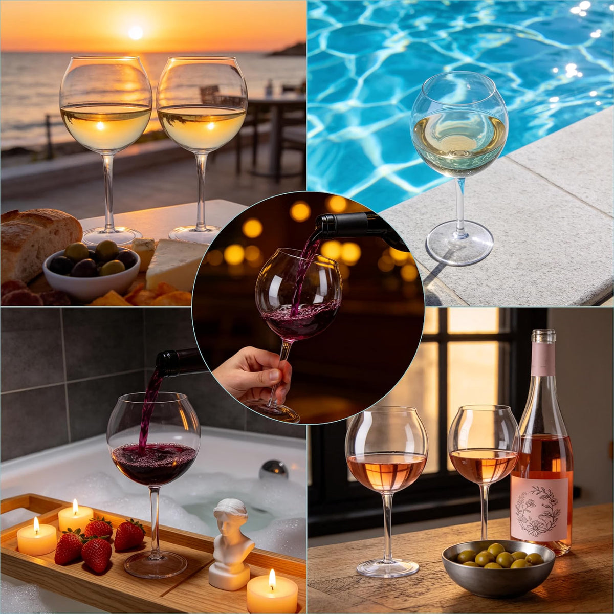 Goodluck 18 oz Floating Pool Wine Glasses, 2-Pack BPA-Free Tritan Plastic Wine Cups with Sunflower Lids, Shatterproof Reusable Pool & Hot Tub Drinkware, Clear