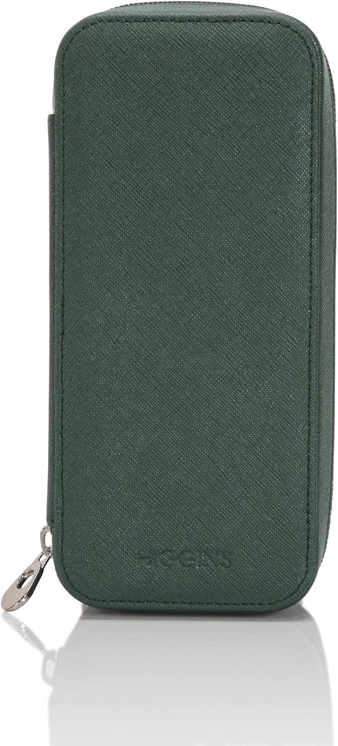 HOUSEOFHIGGINS Double Travel Watch Case for 2 Watches, 100% Saffiano Leather with Soft Microfiber Lining, Slim Watch Storage Organizer, Fits Watches up to 46mm, Green